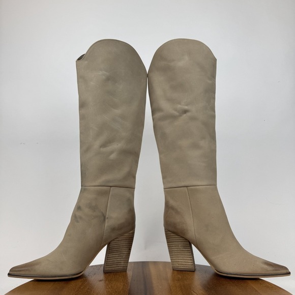 New Womens Steve Madden Croft Beige Leather Heeled Riding Boots Size 5.5 M NWOB - Picture 7 of 11